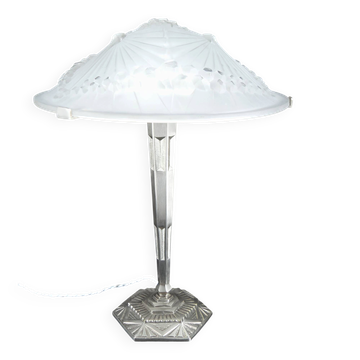 Important Art Deco lamp, nickel-plated bronze, Schneider glass, Fr, c. 1930