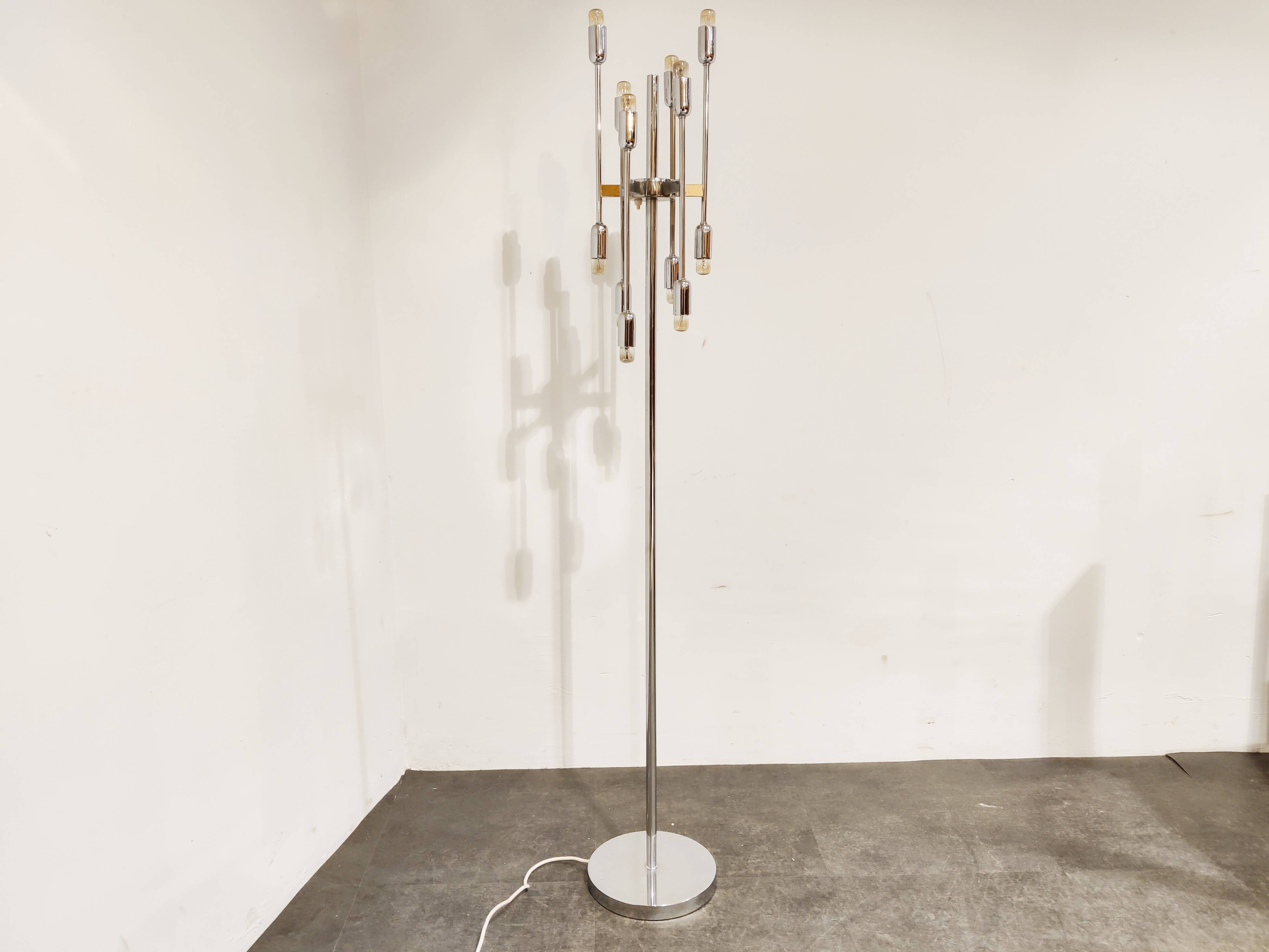 Vintage chrome 12 light floor lamp, 1970s
