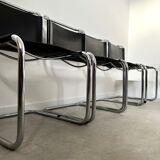 Set of 6 design chairs Matteo Grassi tubular metal and black leather year 70/80 Bauhaus style