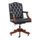 Dark blue/black cowhide leather Chesterfield office chair on wheels