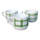 Lot de trois grandes tasses à café en céramique décor écossais vert Vintage.