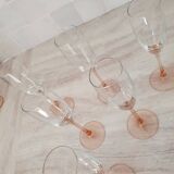 6 champagne flutes with pink stems