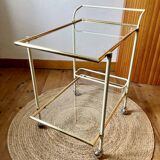 Dessert table with a cream-coloured metal structure and golden brass, 1960s.