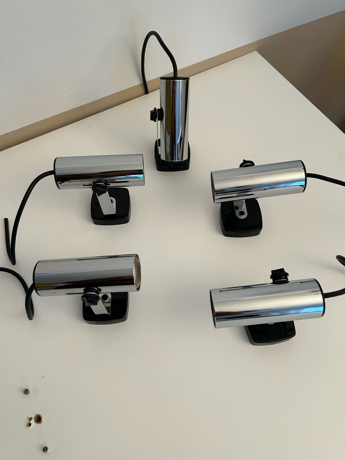 Set de 5 appliques vintage orientable chromée, Italie 1970