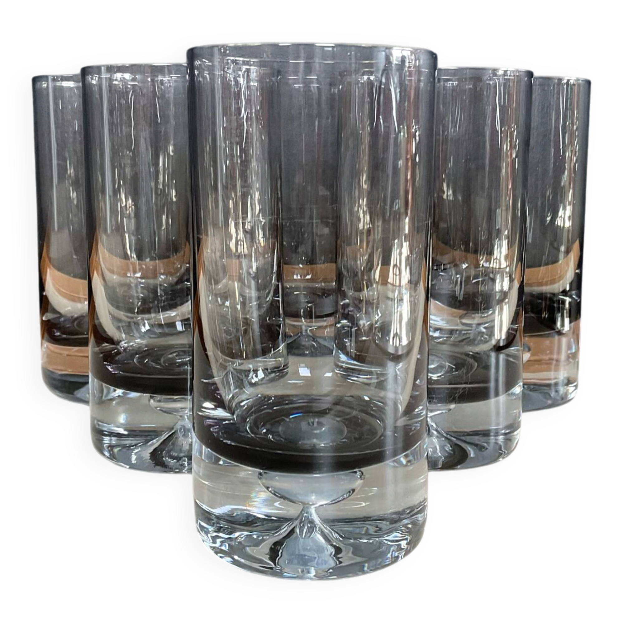 Set of 6 vintage smoked glasses with bubble feet from the 1970s.