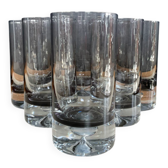 Set of 6 vintage smoked glasses with bubble feet from the 1970s.