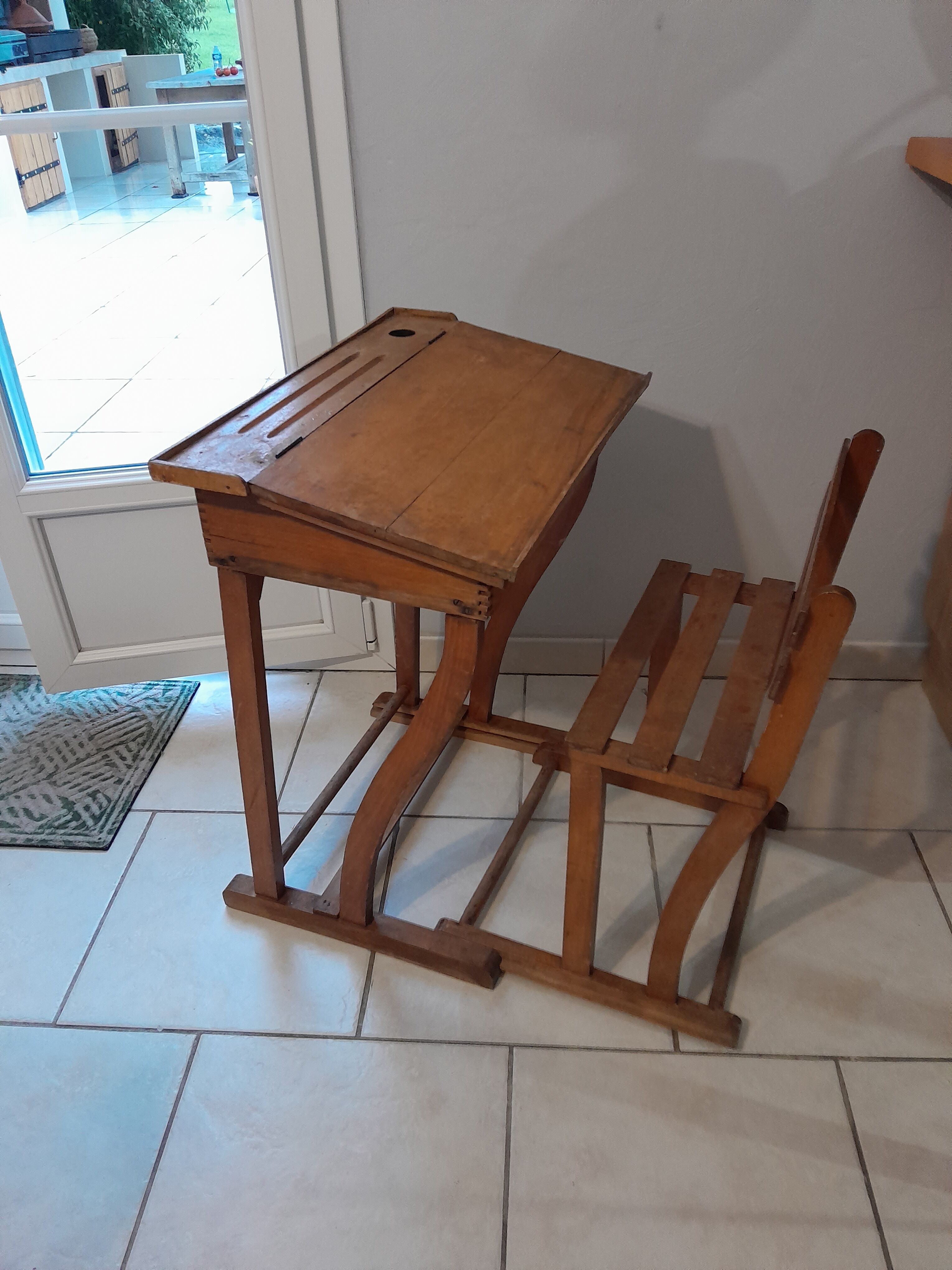 Pupitre Ecolier Ancien 2 Places