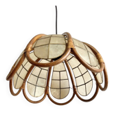 Suspension Vintage Fleur Rotin & Nacre Capiz • Lustre Bohème Chic 70’s
