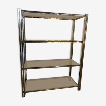 Étagère modulable chromée et verre fumé années 70