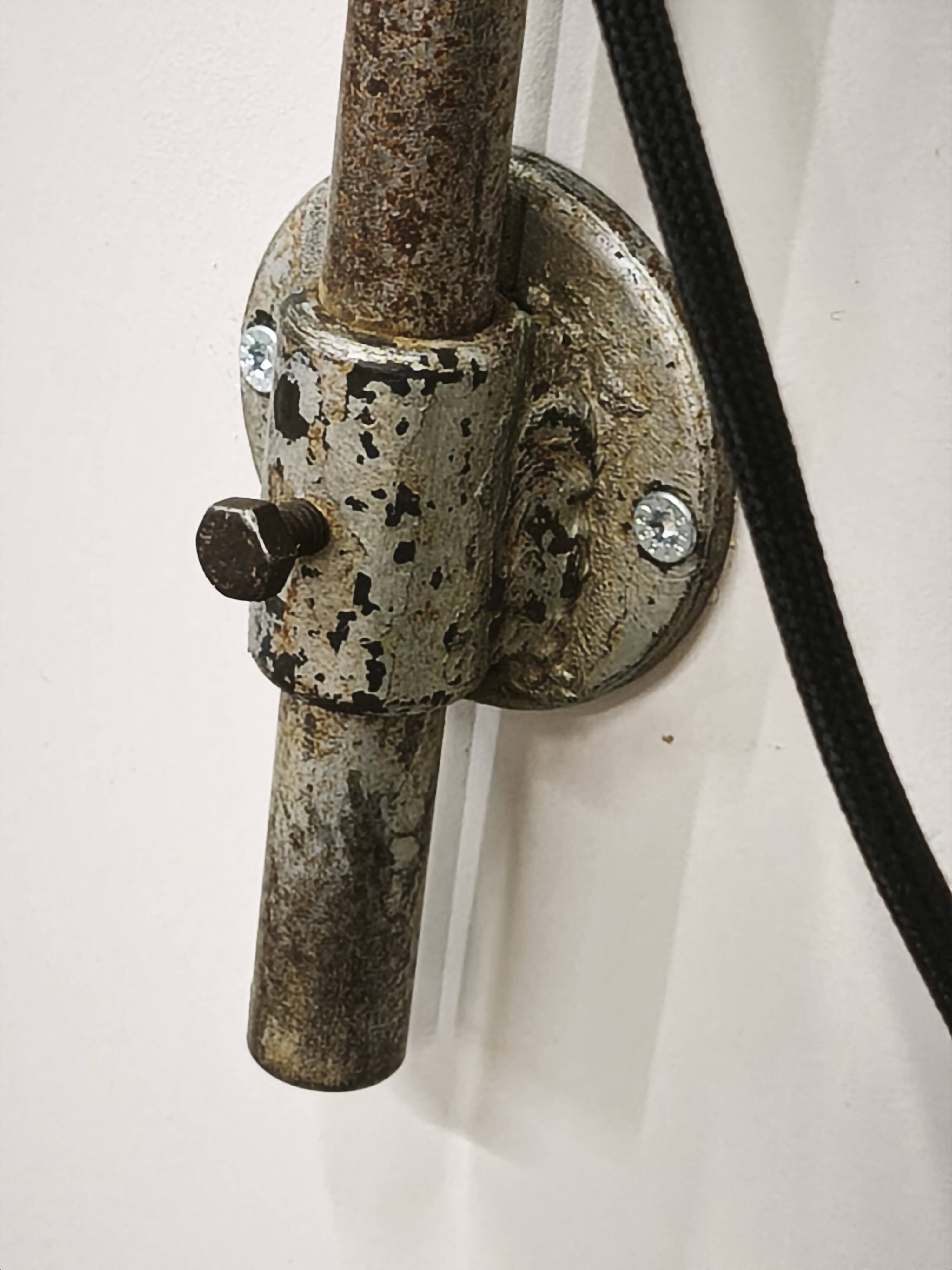 1930s Bauhaus Industrial Scissor Arm Wall Lamp, Black Enamel, Czechoslovakia