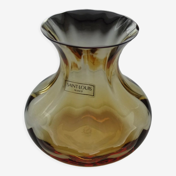 Vase cristal Saint Louis cotes vénitiennes orange ambré signé
