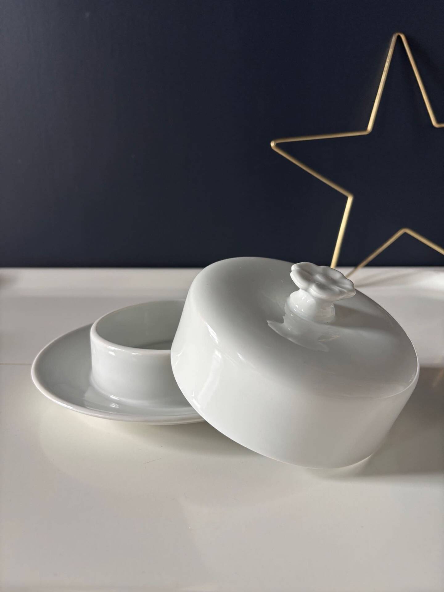 White Limoges porcelain butter dish