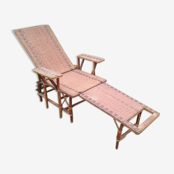 Chaise longue vintage en rotin