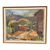 Huile sur panneau d'origine suédoise – “Landskap” par Kulo Green – Signé – Vintage