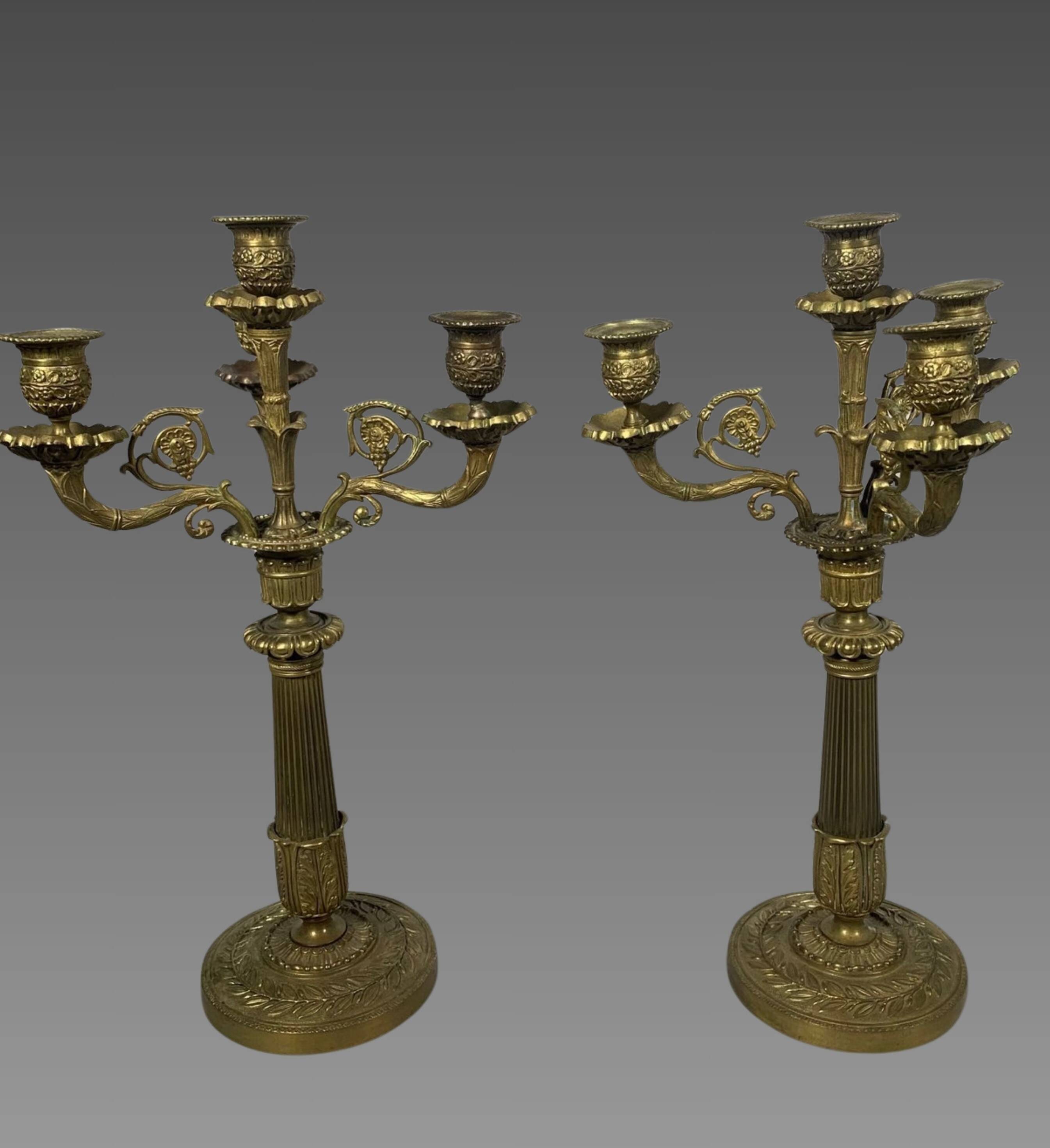 Paire De Candelabres En Bronze style Restauration XIXeme Siecle