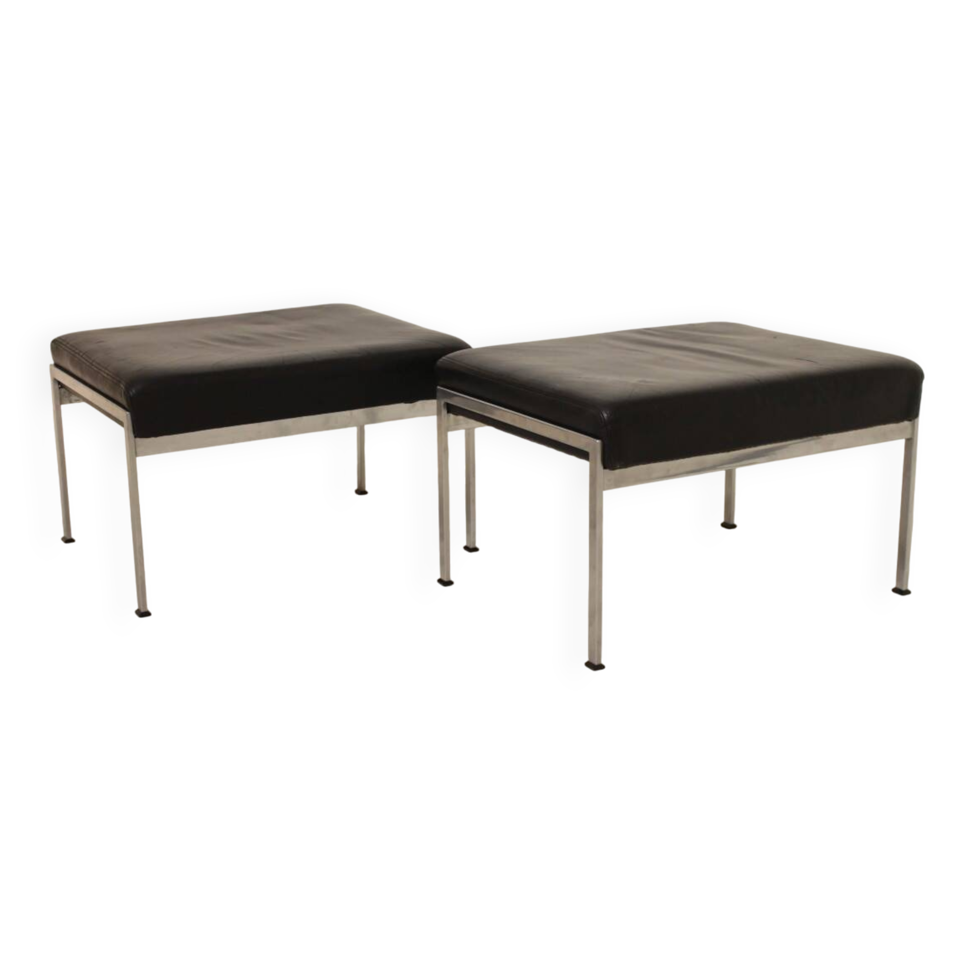 Pair of designer leather and brushed stainless steel footrests - Rob Parry