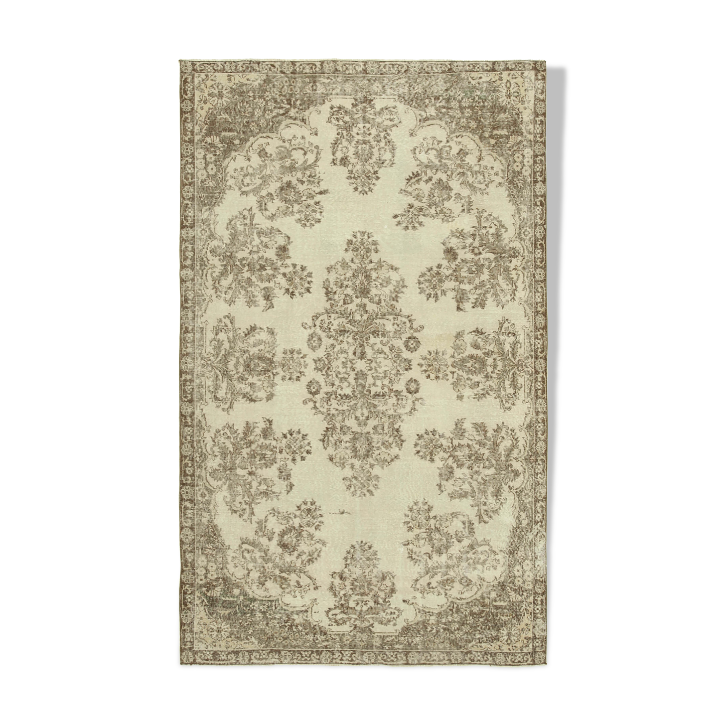 Handwoven vintage anatolian beige rug 187 cm x 307 cm