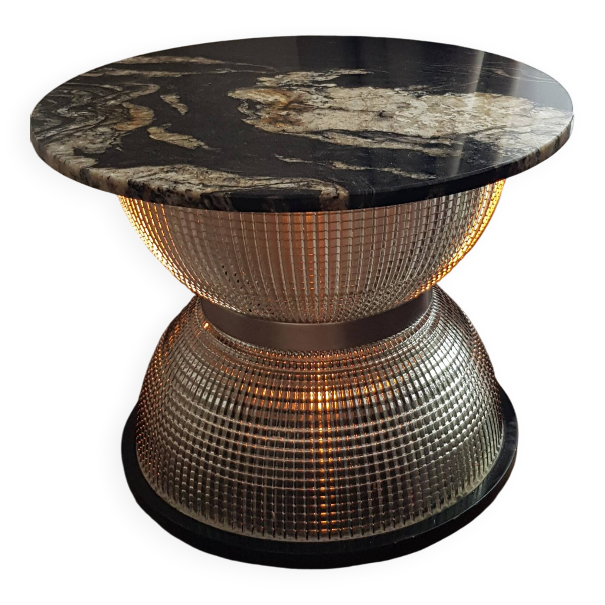 Holophane marble and brass coffee table