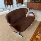 2 office armchairs + Settee / Swan sofa by Arne Jacobsen for Fritz Hansen, original leather
