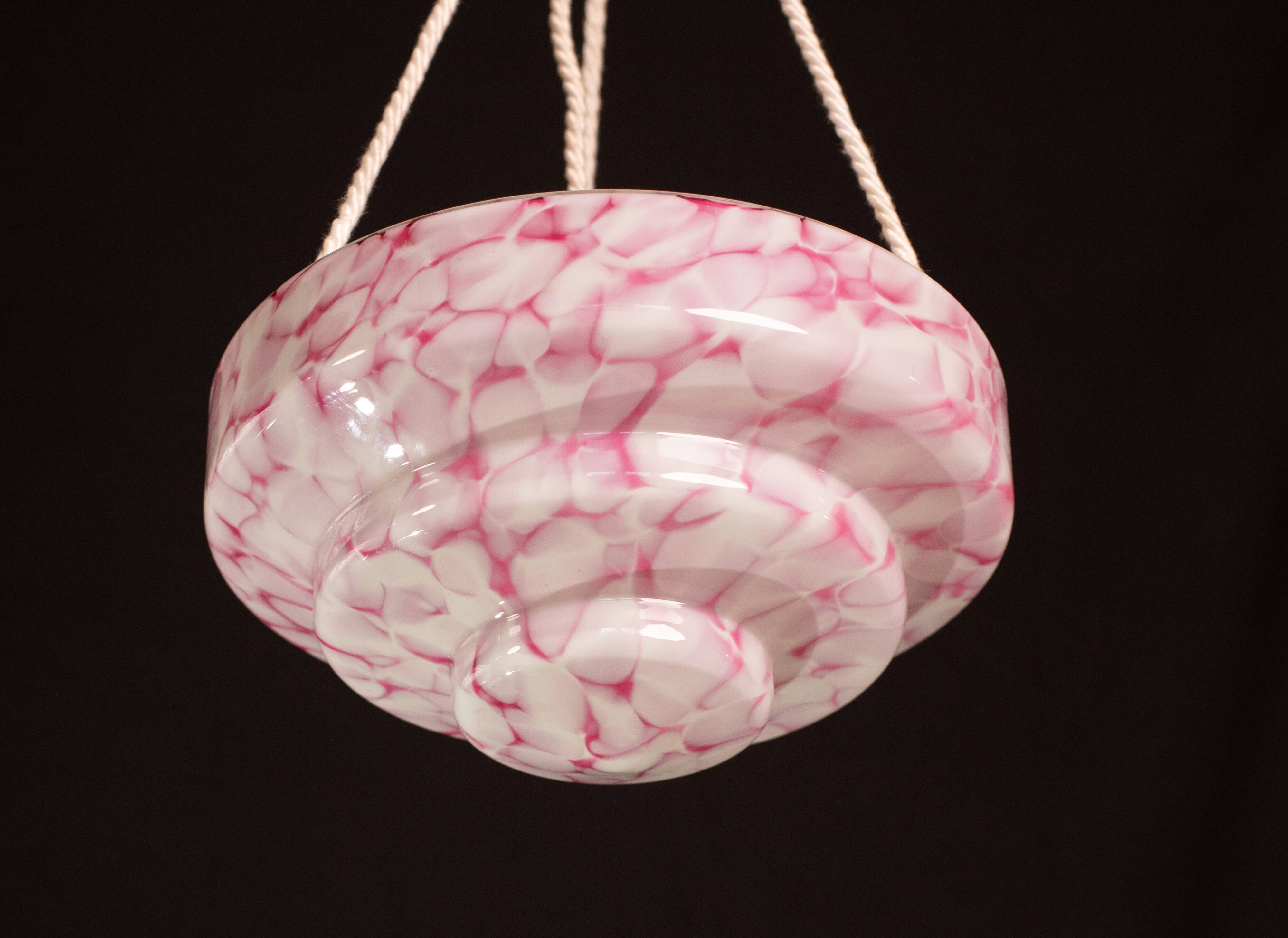 Pink Art Decò Vintage Glass Chandelier, 1950