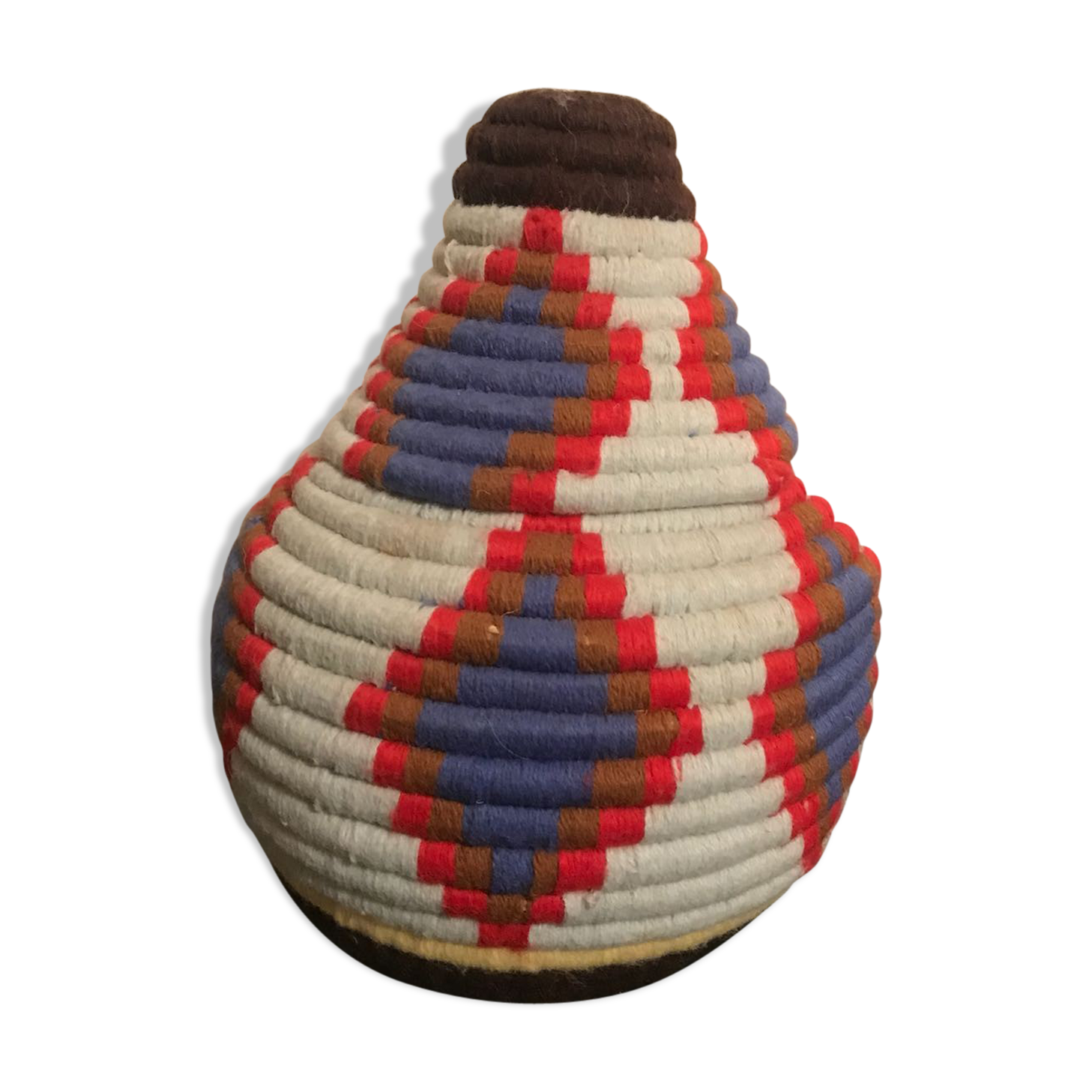 Berber wool and gray and white raffia basket