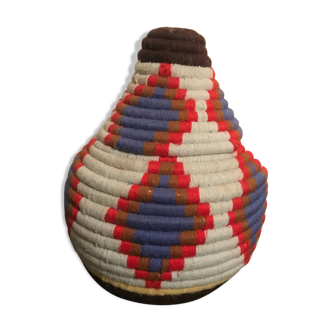 Panier Berbère en laine et raphia gris et blanc