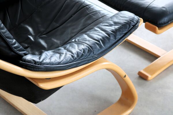 Fauteuil vintage avec ottoman   fauteuil   années 1970   suédois