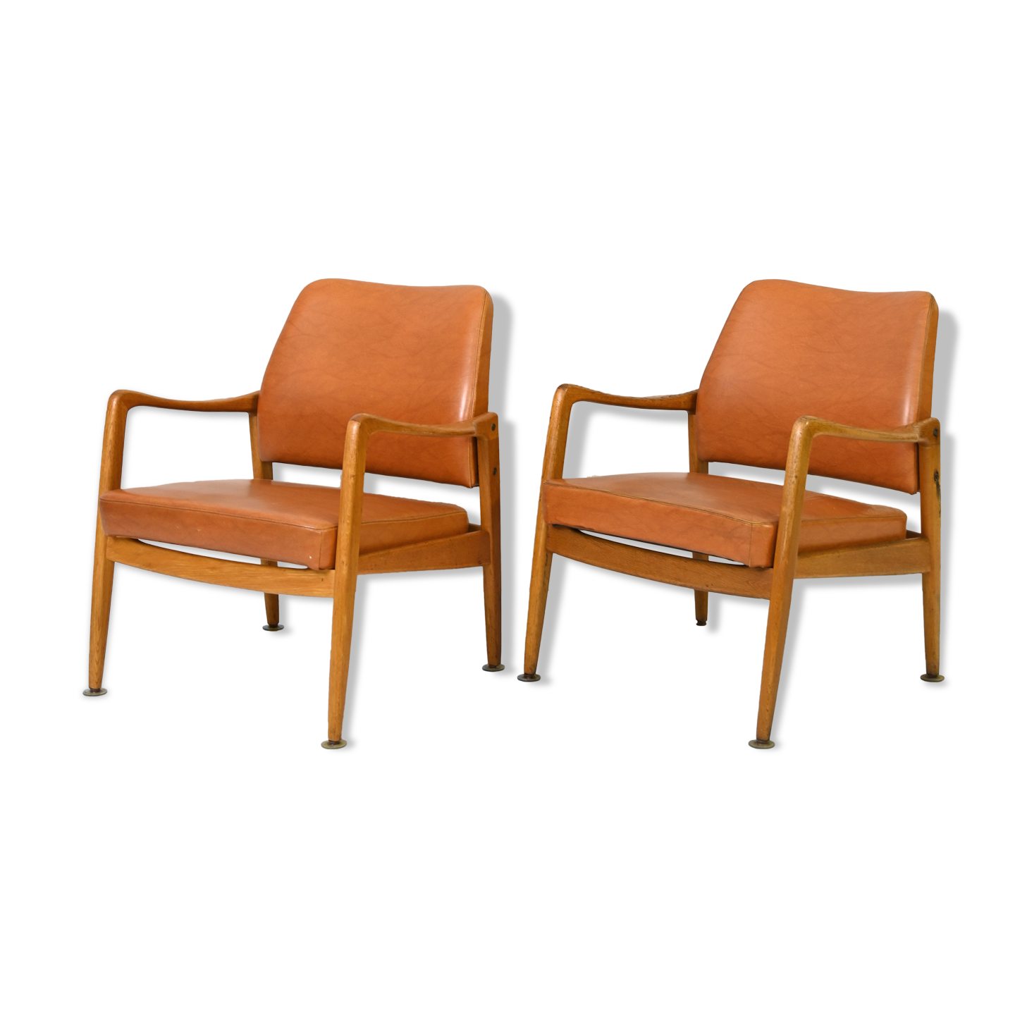 Pair of vintage Danish teak and leather armchairs