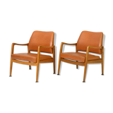 Pair of vintage Danish teak and leather armchairs