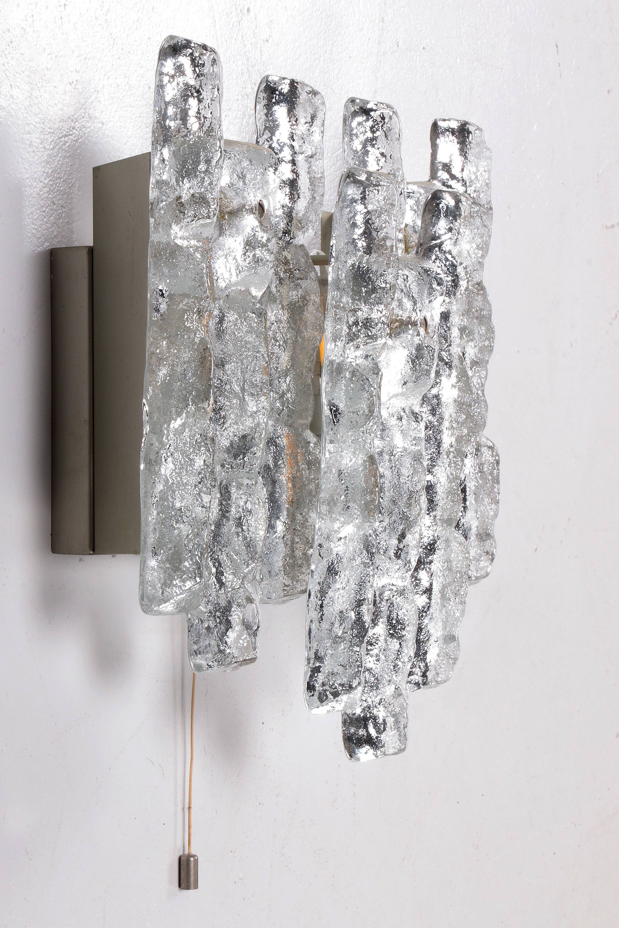 Crystal ice glass wall lamp design by J. T. Kalmar 1960