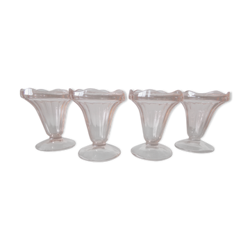 4 old ice cream cups/pink glass dessert