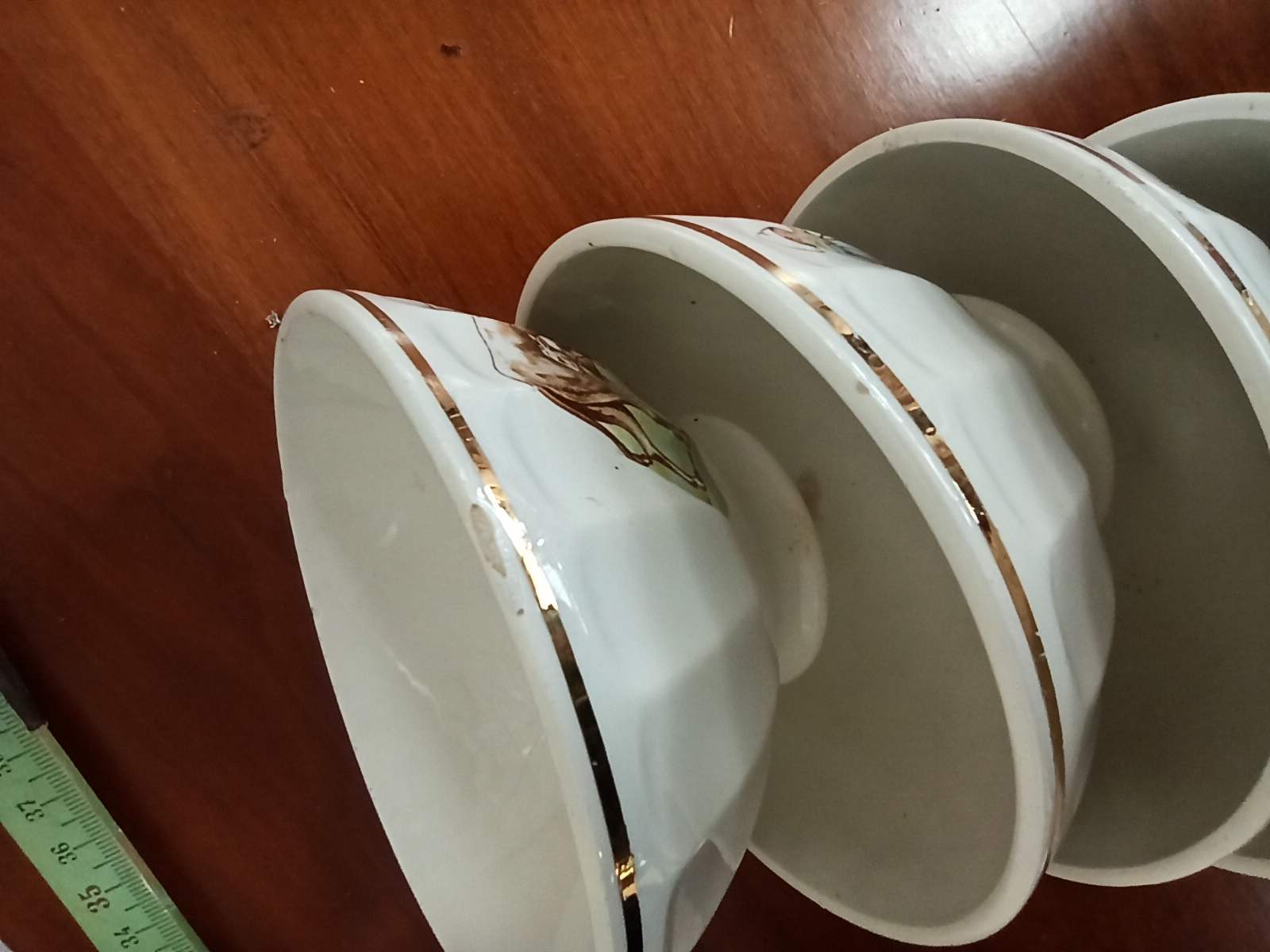 Set 6 bowls cow creamer semi porcelain old