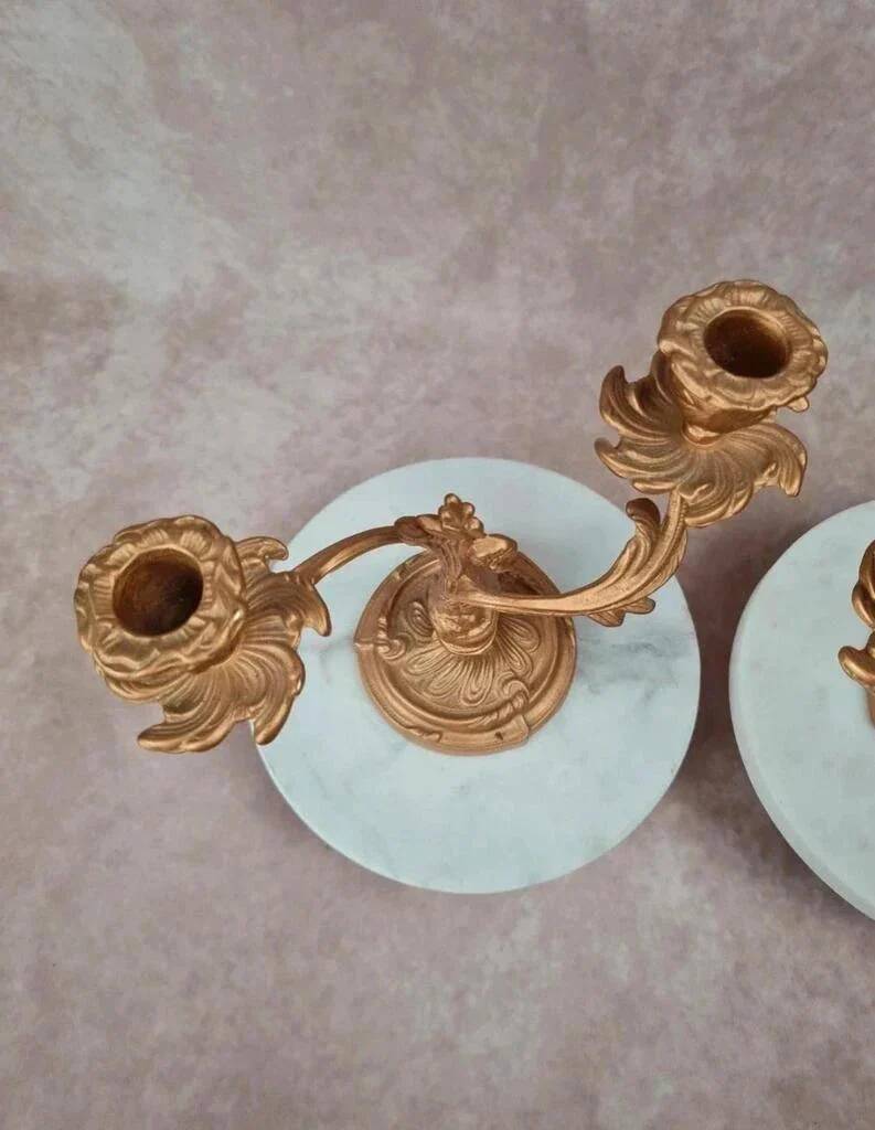 Pair of antique gilded candlesticks – Louis XV / Rococo style