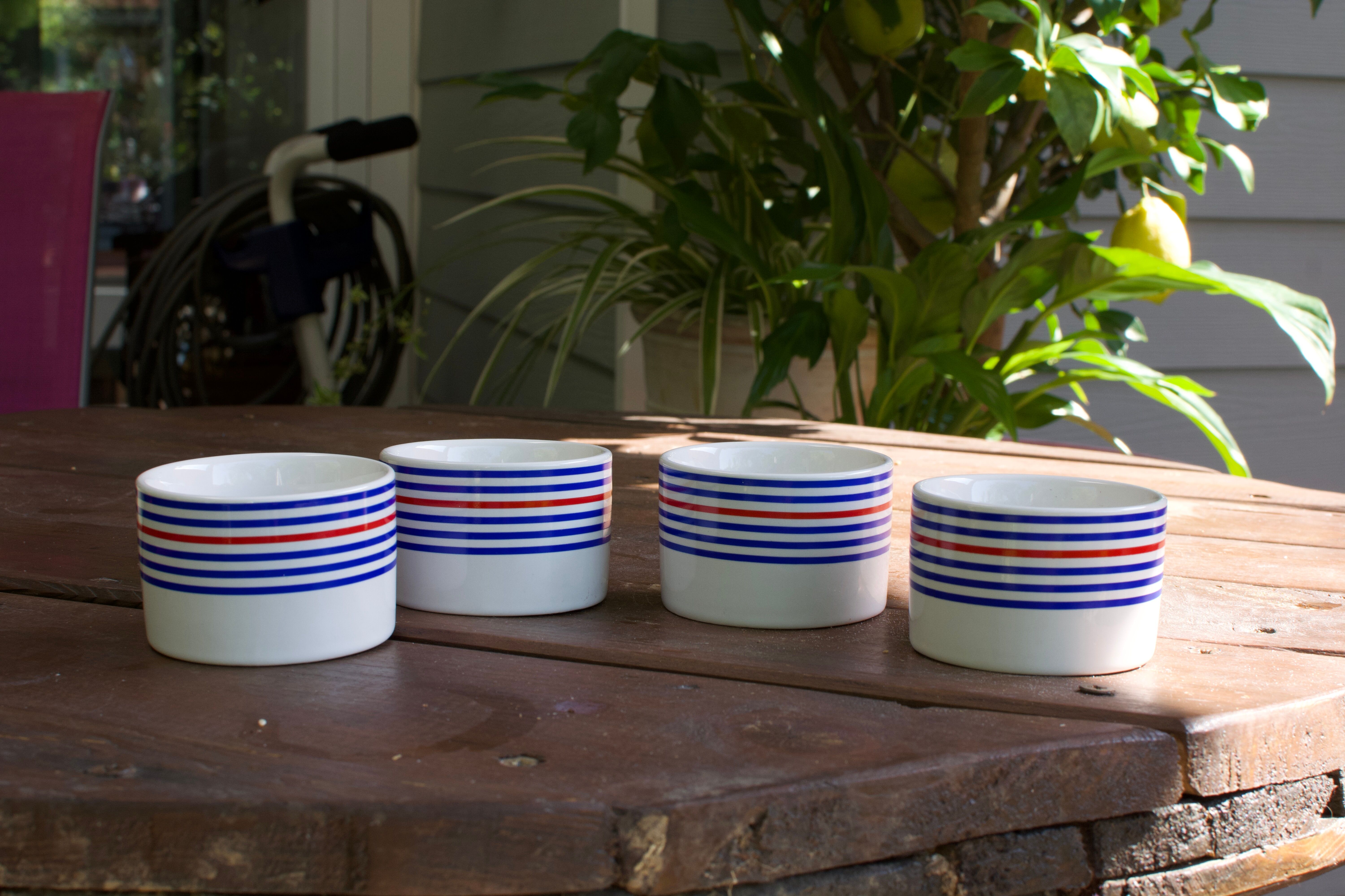 Small ramekins with ceramic stripes