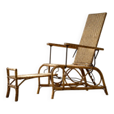 Vintage Rare German Rattan Armchair with Extendable Footrest,  1930s