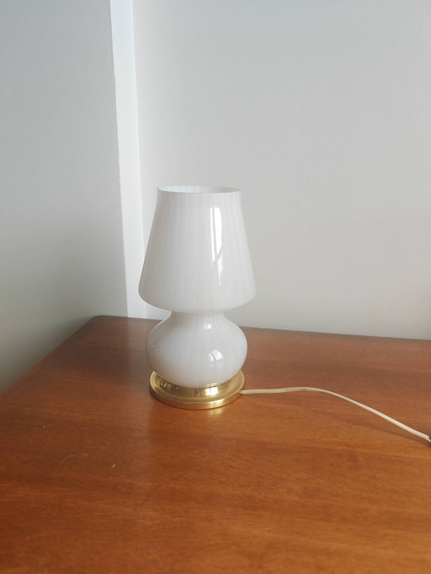 Vintage Murano / Vetri Mushroom Lamp - Opaline Glass & Brass - 1970s