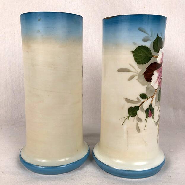 Pair of opaline vases with enameled decoration, late 19th century