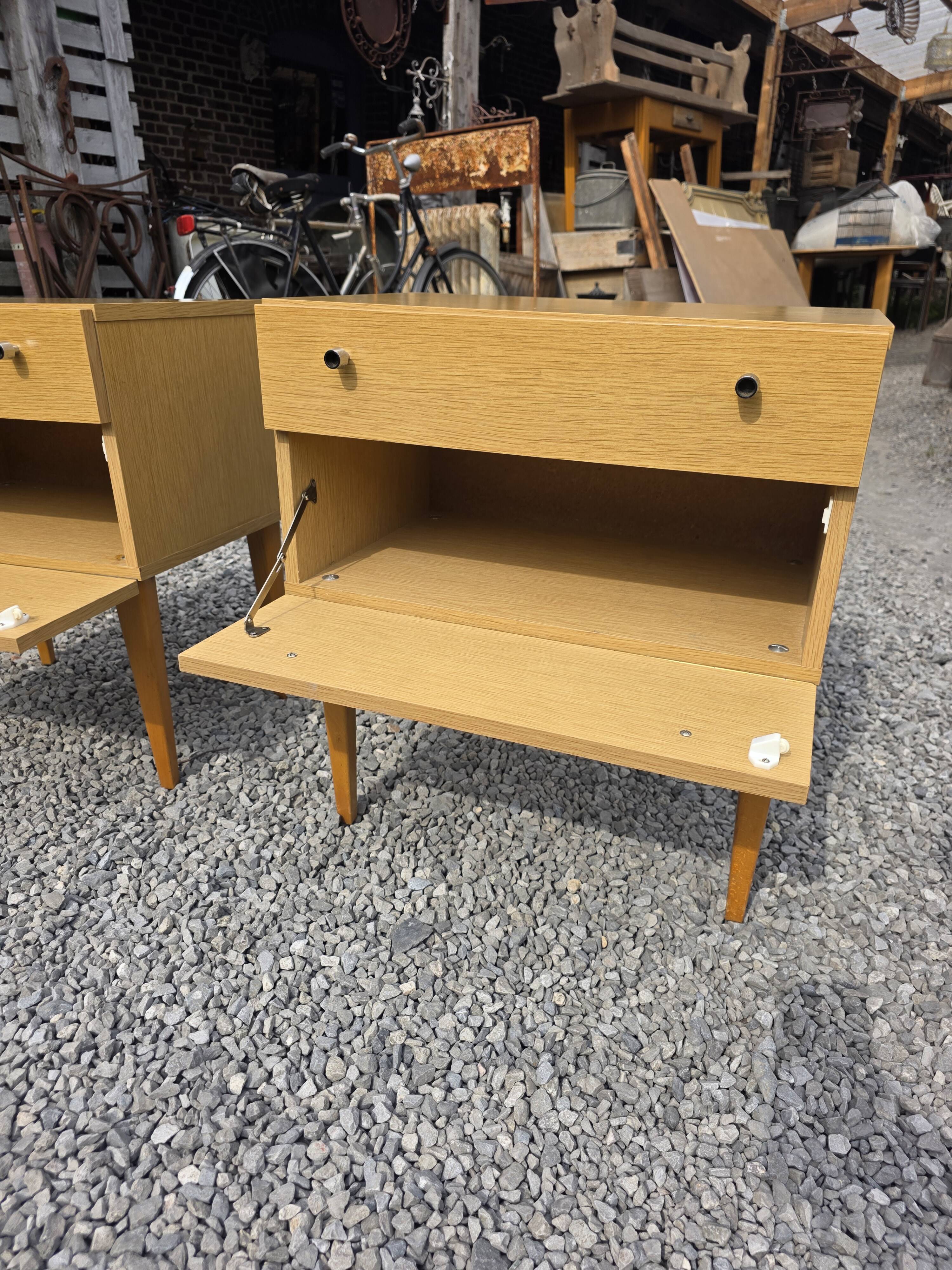 Pair of Scandinavian oak bedside tables from the 1960s.