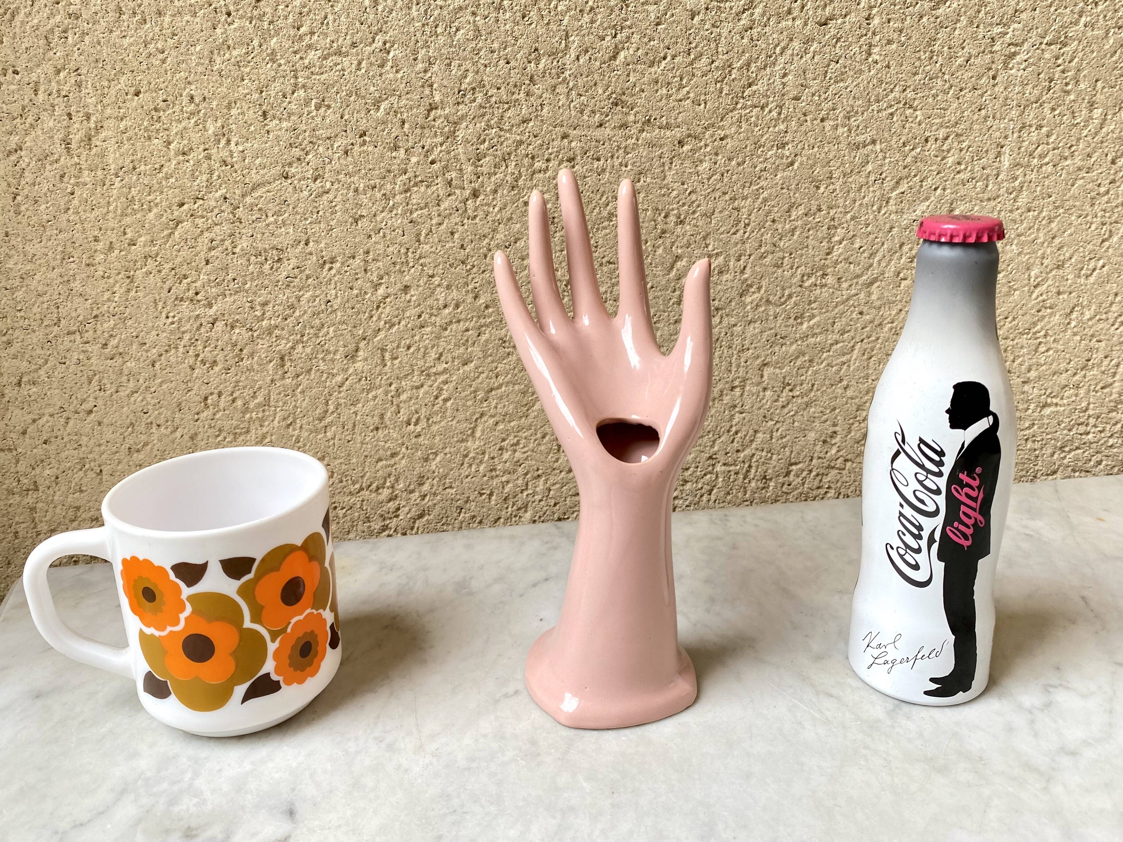 Vase baguier hand ceramic vintage pink 70s