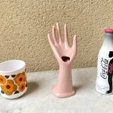 Vase baguier hand ceramic vintage pink 70s