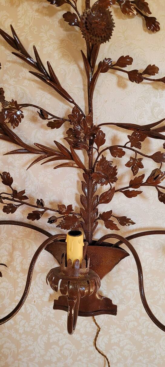 Large varnished metal wall light