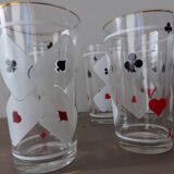 Lot of 6 glasses screen-printed vintage 60s card game