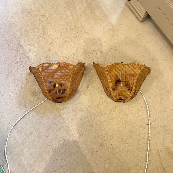 Pair of vintage rattan sconces