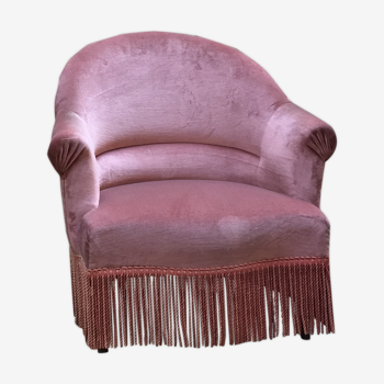 Fauteuil crapaud rose velours