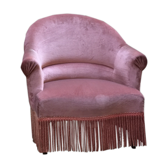 Fauteuil crapaud rose velours