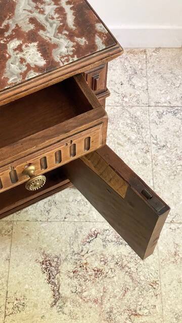 Table de chevet ancienne en bois et marbre