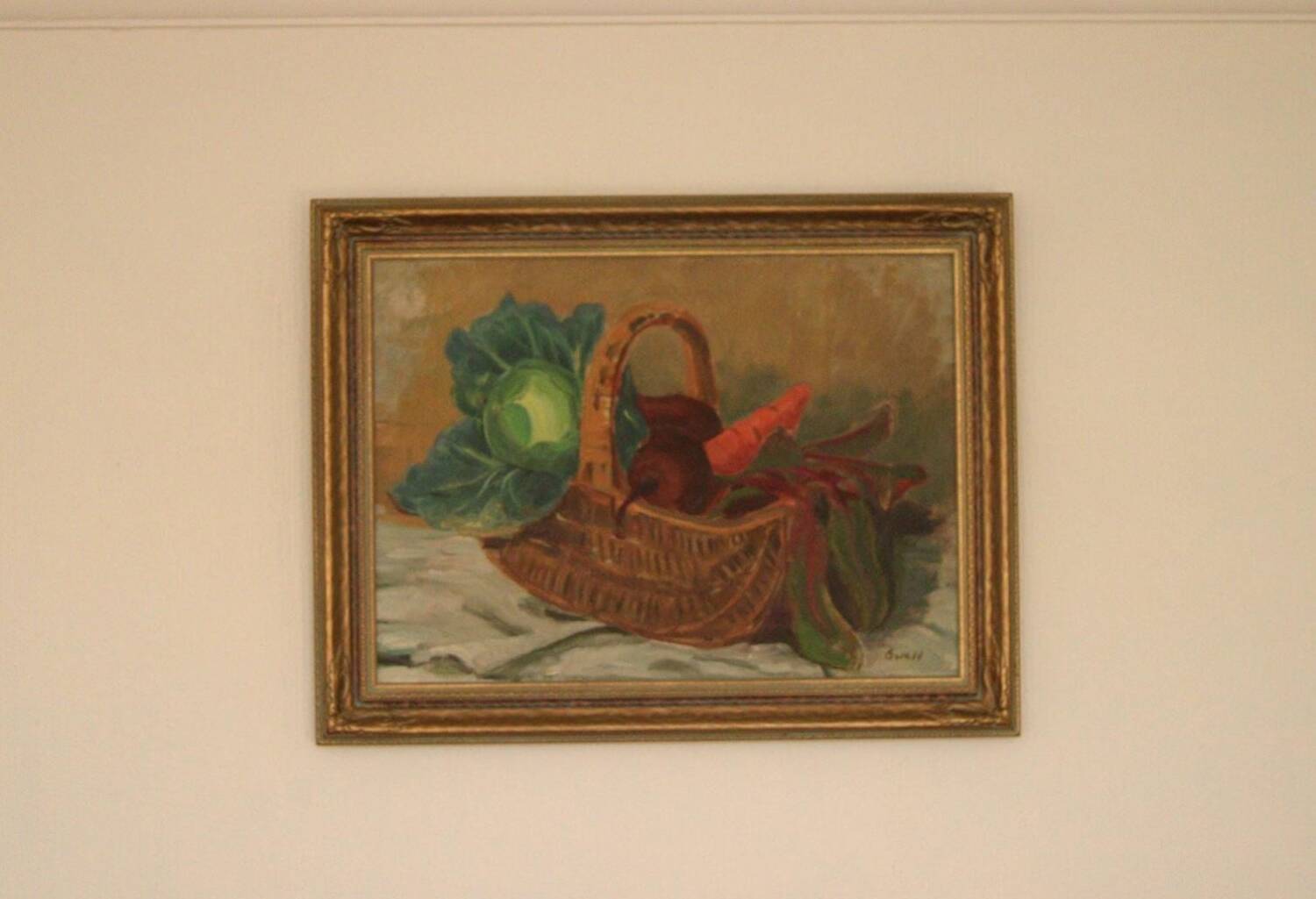 Original Swedish Oil on Canvas “Vegetable Basket” – G Wald Vintage
