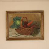 Original Swedish Oil on Canvas “Vegetable Basket” – G Wald Vintage