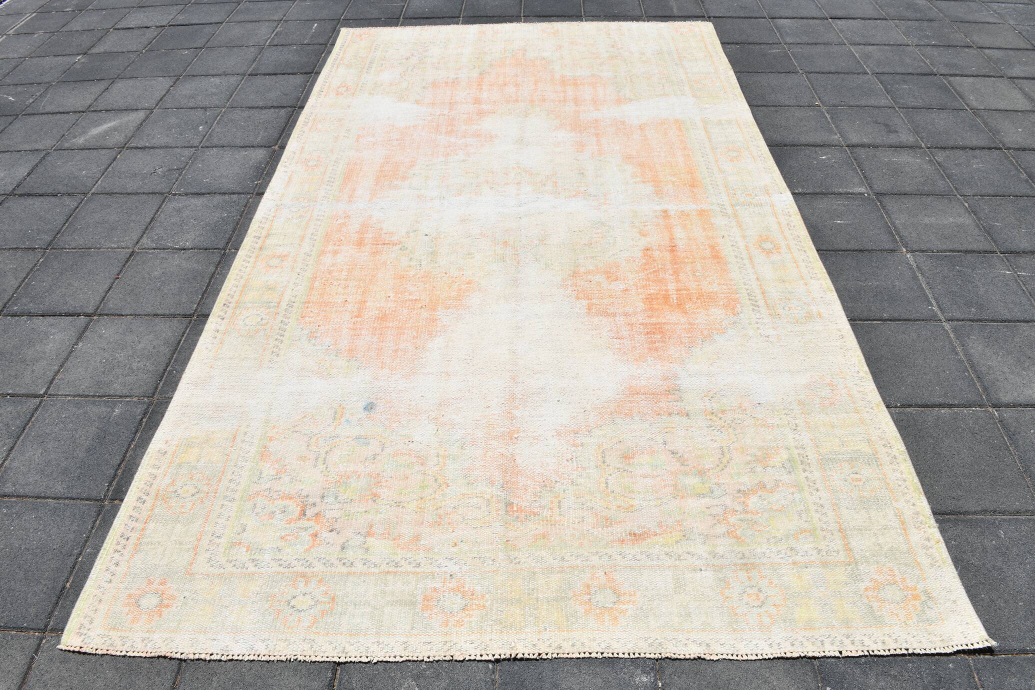 Tapis Oushak Vintage, Laine Turque Pêche & Ivoire, 179x294 Cm