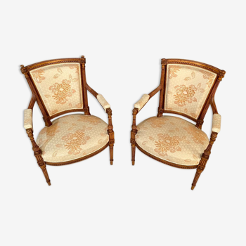 Pair of armchairs cabriolet style louis xvi period xixth